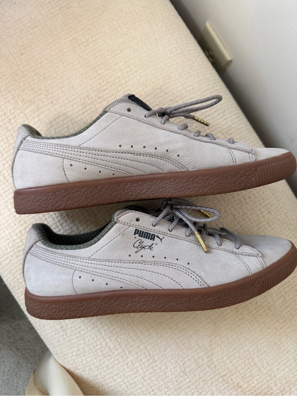 Puma Clyde Men's Suede Sneakers in Light Gray with Brown Sole